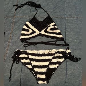 Black and white crochet bikini
